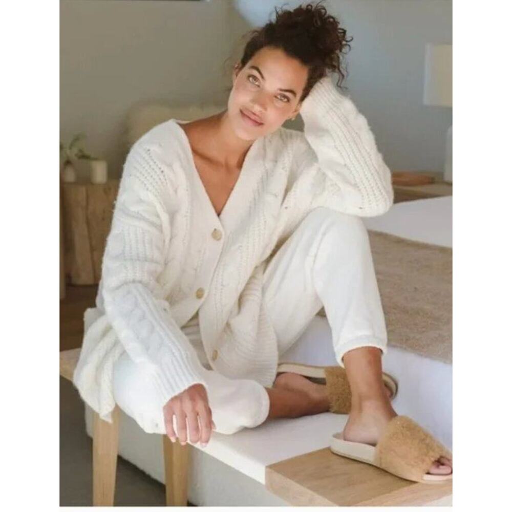 JENNI KAYNE Sz S Small Ivory Cream Cable Cocoon Cardigan Sweater
